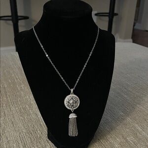 Long Elegant Silver Pendant Necklace